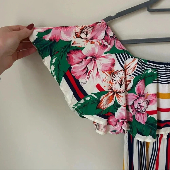 Flying Tomato Off The Shoulder Striped Floral Maxi Dress Women’s Size Small - Picture 3 of 7